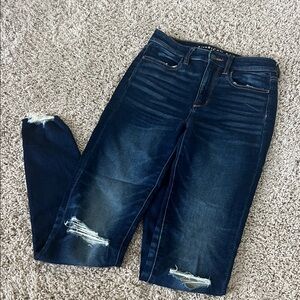 American Eagle Outfitters Dark Blue Ripped High Waist Skinny Jeans